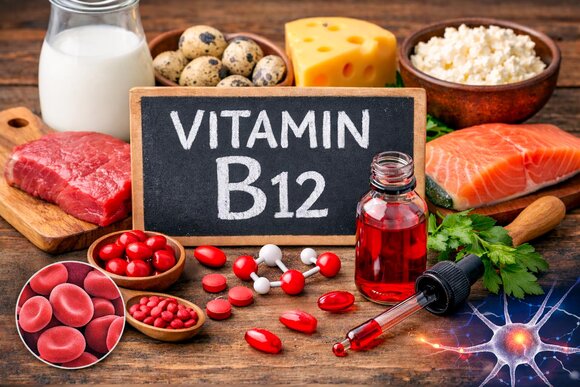 Vitamin B12 und seine Quellen (KI-Foto)