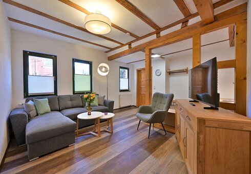 Wohnbereich mit Couch und TV