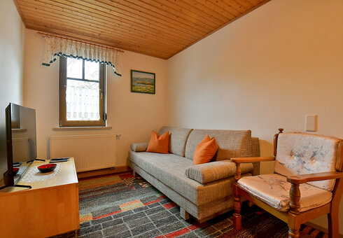 Wohnzimmer mit Couch und TV