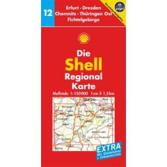 Shell Regionalkarte Deutschland 12 / Erfurt, Dresden, Chemnitz, Thüringen Ost, Fichtelgebirge 1 : 150 000. Mit Ortsverzeichnis und Städteführer (Landkarte)
